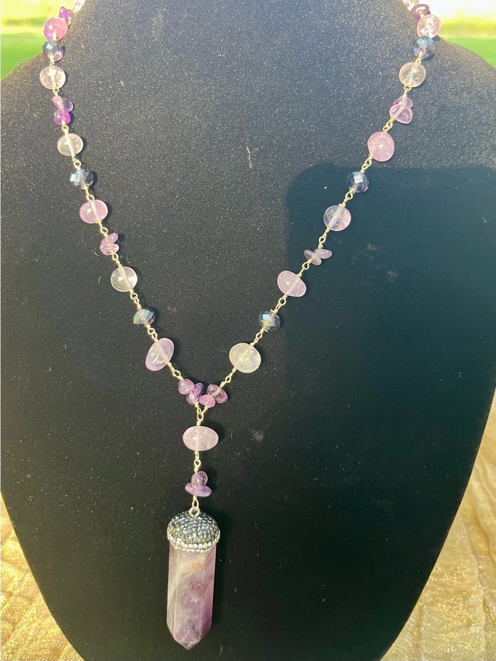 Purple Amethyst Point Beaded Necklace - Artisan Gemstone Pendant